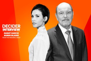 Danay-Garcia Ruben-Blades in black and white on a bright orange background